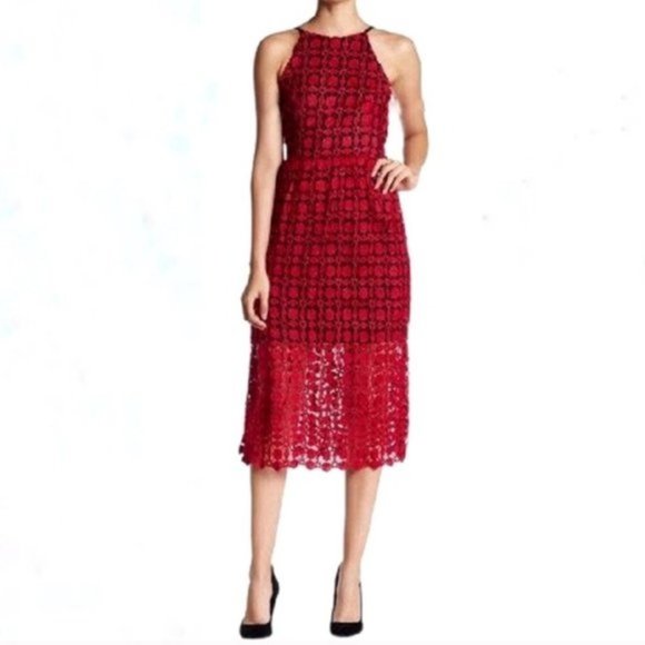 Romeo & Juliet Couture Red Crochet Midi Dress - Picture 2 of 8